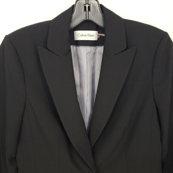 Calvin Klein One Button Blazer Jacket 2 Pockets Stretch Career Work Suit Black - Picture 4 of 9